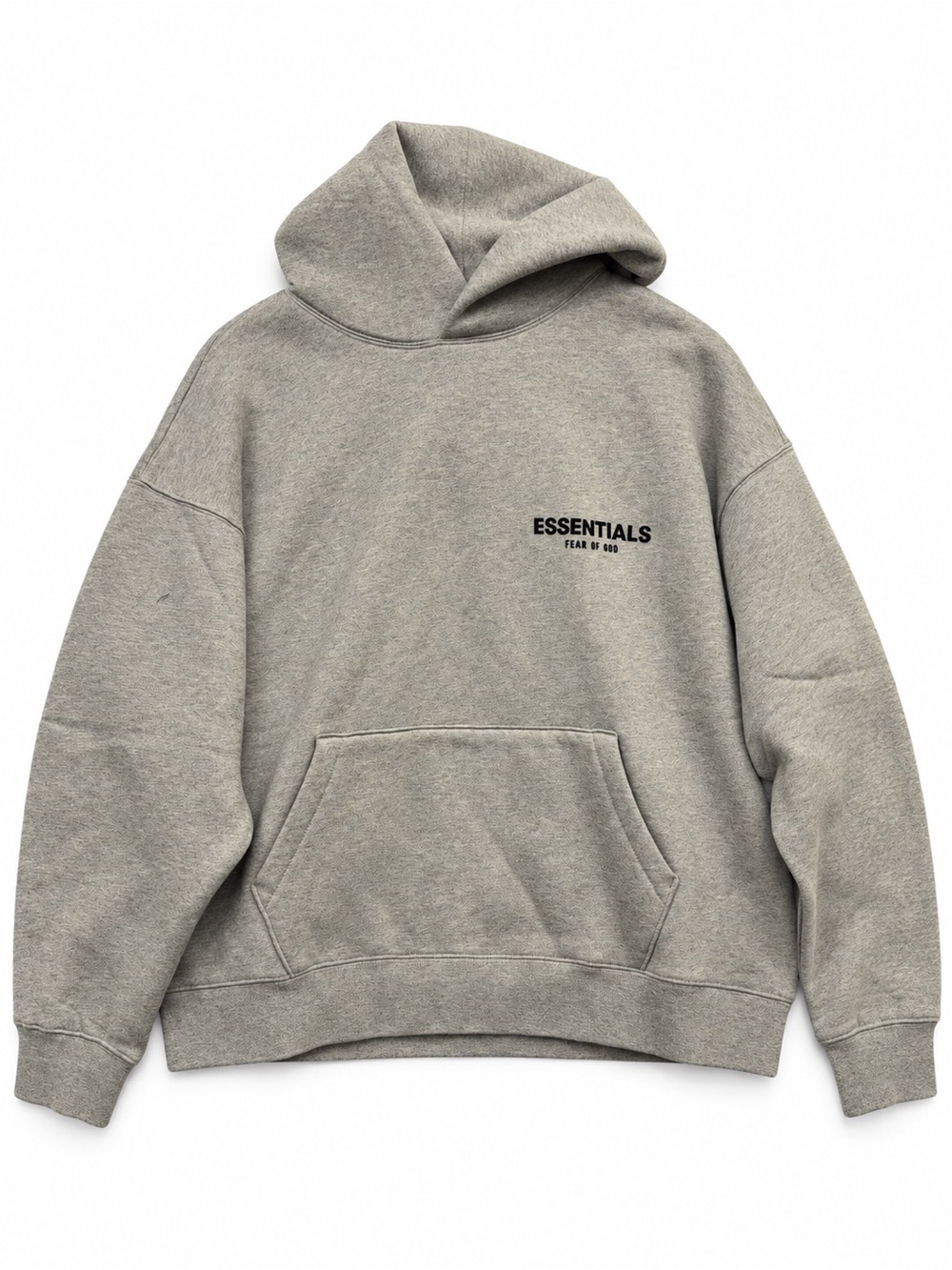Fear of God Essentials hoodie heather oatmeal gray logo pullover